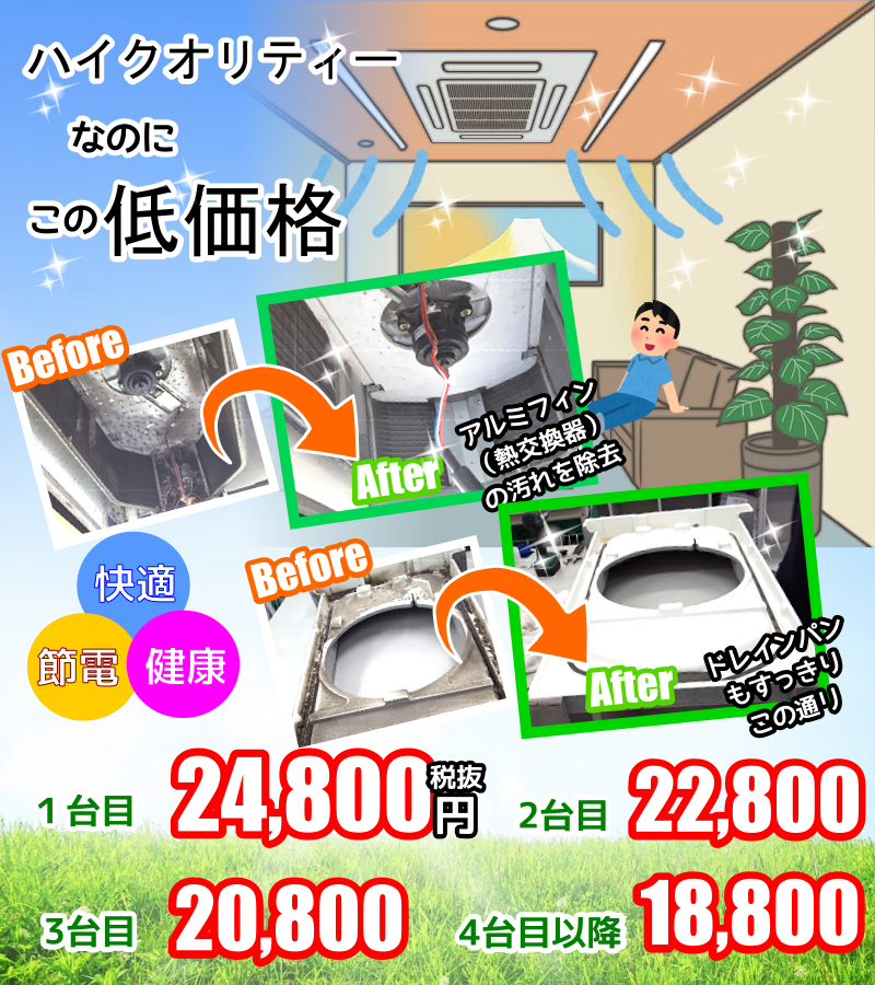 ハイクオリティーなのに、こんなに低価格な天井埋込（業務用）エアコンクリーニング