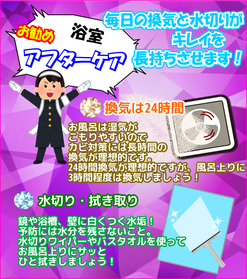 お勧めアフターケアは換気と拭き(ふき)掃除