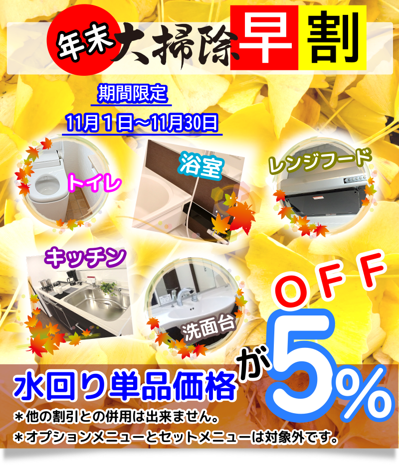 年末大掃除早割でハウスクリーニング10%OFF