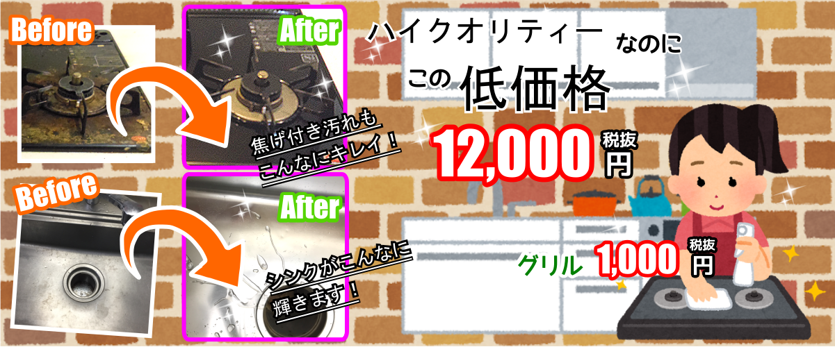ハイクオリティーなのに、こんなに低価格なキッチンクリーニング
